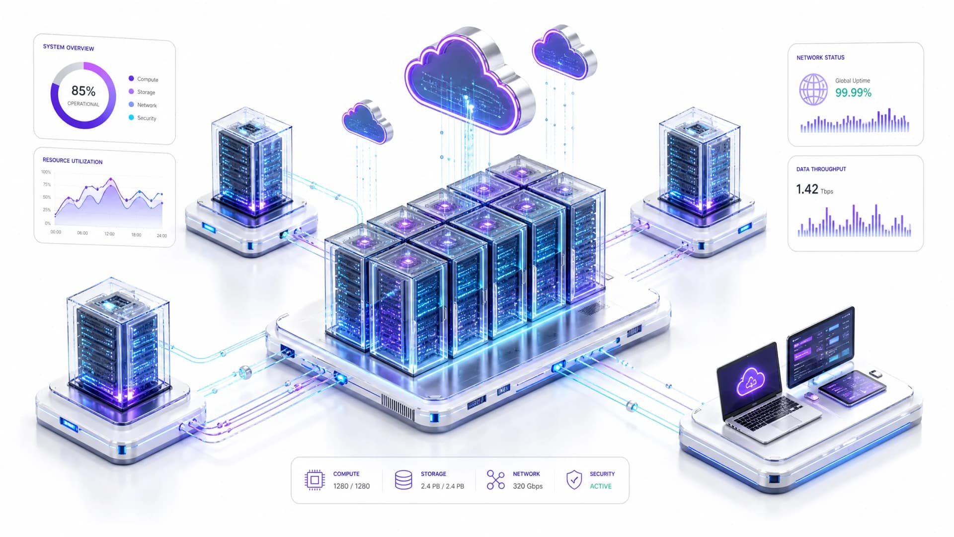 Isometric Server Cluster & Cloud DevOps Network Architecture